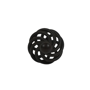 May include: Black metal cabinet knob with a circular design featuring a spiral pattern.