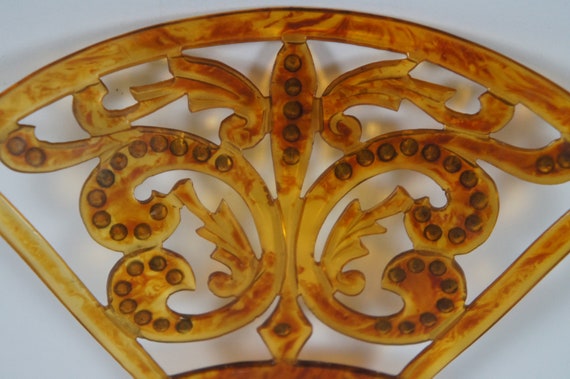 Antique Art Deco Celluloid Faux Amber Tortoise Sh… - image 7