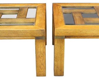2 Vintage Drexel Heritage Woodbriar Square Oak Side Accent Tables MCM 987-027