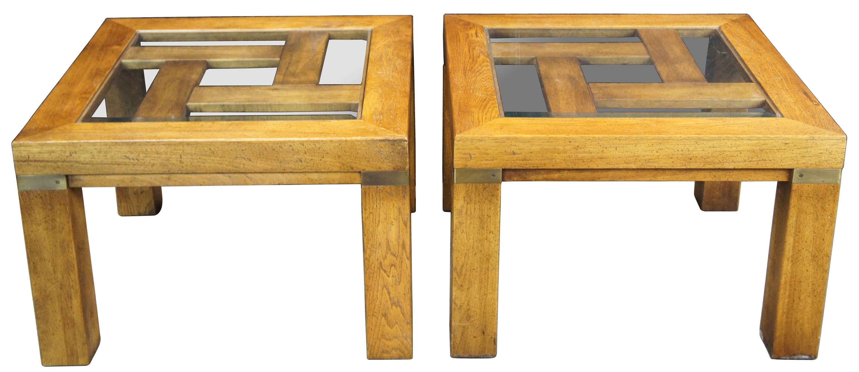 2 Vintage Drexel Heritage Woodbriar Square Oak Side Accent Tables
