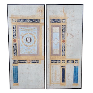 Pair French Hand Painted Neoclassical Wall Hanging Architectural Screen Panels