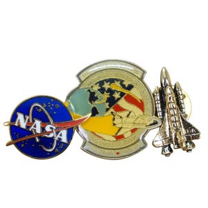 3 Vintage NASA Space Shuttle Program Lapel Brooch Pins Badges