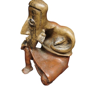 Vintage African Folk Art Resin Figure Man Woman Mask Kneeling Tribal 10&quot;
