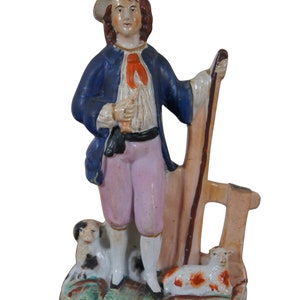 Antique English Victorian Staffordshire Shepherd Lamb Sheep Figurine 8&quot;