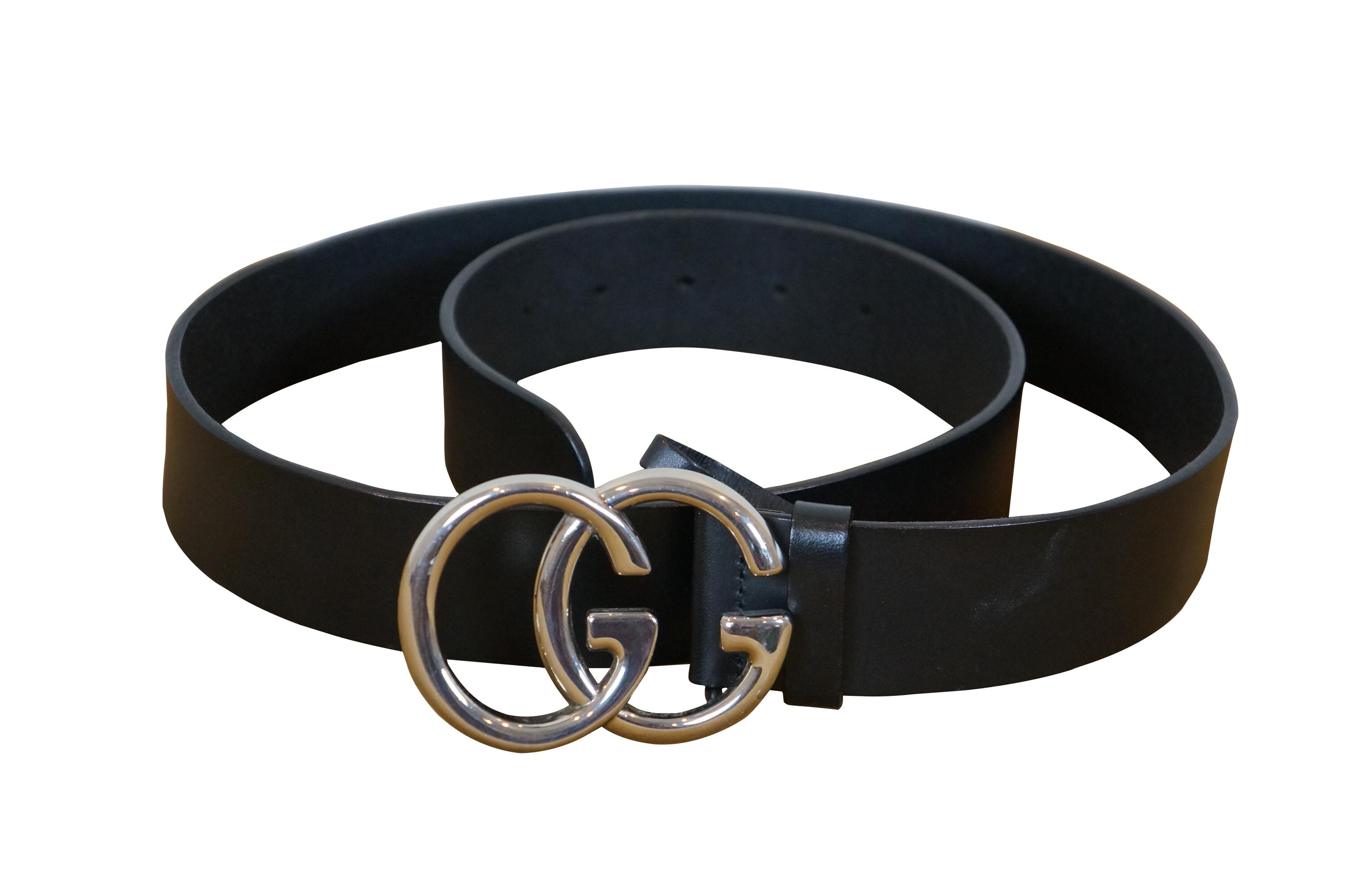 Gucci GG Marmont Leather Belt Black Silver Gucci Belt Black With Silver GG Marmont Wide Belt With Shiny  main image 3