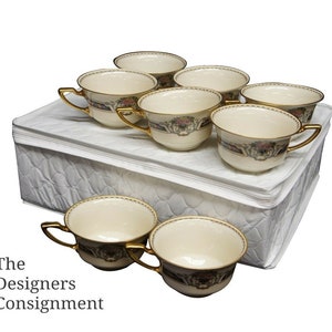 Set of 8 Rosenthal Ivory Bavaria Orelay Floral and Fruit Teacups in Padded Case