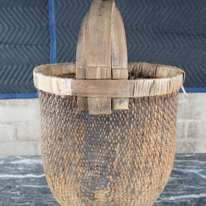 Willow Rice Antique Chinese Hand Woven Willow Rice Gathering Basket Bentwood Handle ...