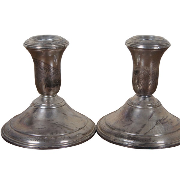 Antique AMC Ames Mfg Co Weighted Sterling Silver Candlesticks Candle Holders