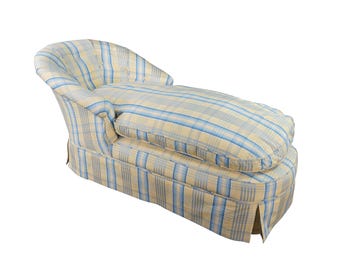 Early 20th-Century Tufted Plaid Chaise Lounge on Turned Mahogany Baluster Legs