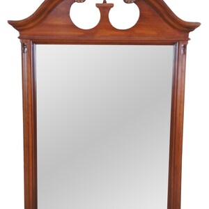 English Georgian Chippendale Cherry Beveled Glass Over Mantel Wall Mirror 52&quot;