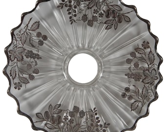 Antique Sterling Silver Overlay Platter Scalloped Round Strawberries Grapes 15"