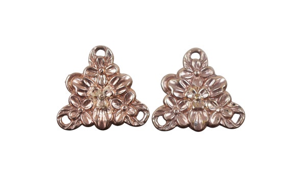 Stunning Triangular Molded Flower Screw Back Earr… - image 1