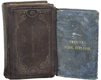 2 Antique Miniature Leather Methodist Hymnal & American School Hymn Book 4.5"