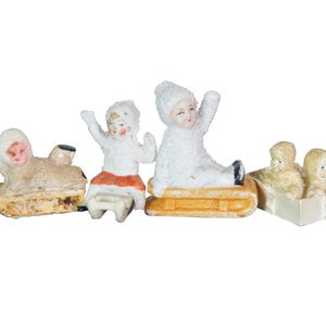 Antique German Miniature Bisque Snow Babies Winter Baby Figurines 2&quot;