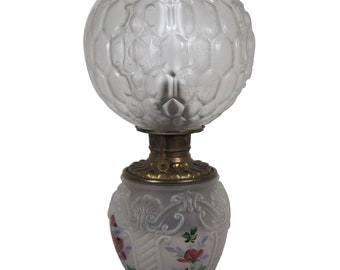 Rare Antique Fostoria Etched Satin Glass GWTW Parlor Hurricane Oil Lantern Lamp