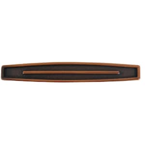 May include: A rectangular, bronze-colored cabinet pull with a dark brown center and a raised, linear design. The hardware has a simple, modern aesthetic, suitable for drawers or cabinet doors.