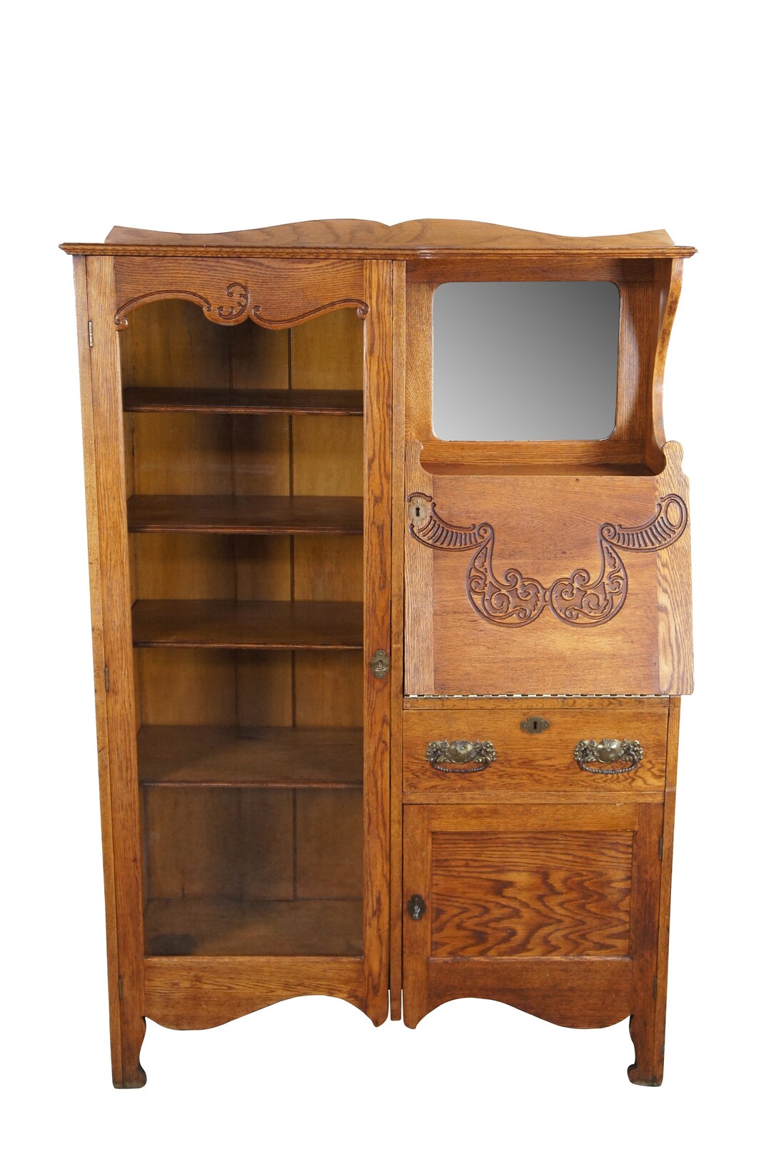 Antique Skandia Furniture Co. Oak Side by Side Secretary Desk Bookcase