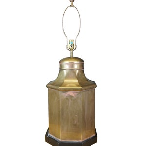 1972 Vintage Chapman Chinoiserie Brass Octagonal Canister Lamp Hollywood Regency