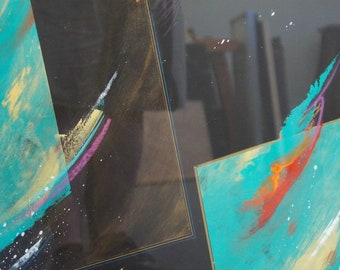 Unique Abstract Original Painting Over Print Signed Bernard Prince