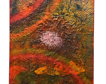 Franklin S. Wallace Flora in Pond Abstract Floral Oil Painting on Canvas 30"