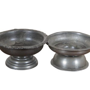 2 Antique 19th Century English Pewter Salt Cellars James Dixon & Sons 3&quot;
