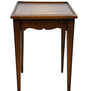 Mid Century Walnut Floral Rose Tea Side Table w Pull Out Tray 19"