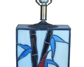 Vintage Stained Slag Glass Nightlight Lamp Base Floral Bamboo Butterfly 27 quot