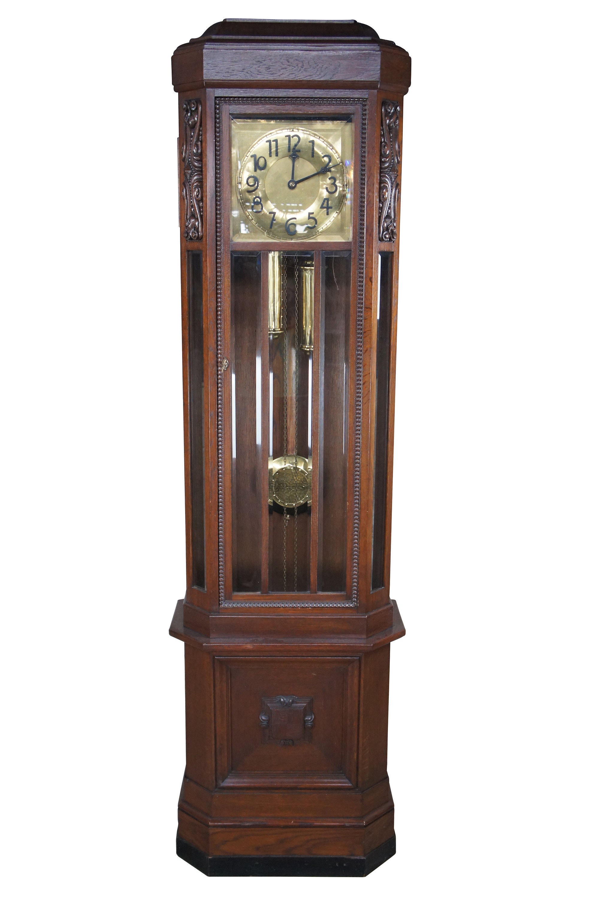 Antique Victorian German Oak Brass Weight Longcase Grandfather Clock 83