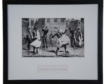 Vintage Magic Lantern Christmas Night Serenade in England Engraving Street Music