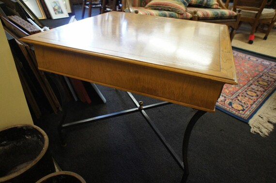 Vintage Pavane by Tomlinson Square Wood Side Table Iron Cabriole