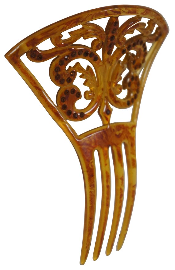 Antique Art Deco Celluloid Faux Amber Tortoise Sh… - image 3