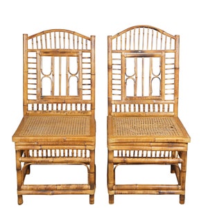 20th Century Chinese Chippendale Victorian Revival Bamboo Caned Side Chairs