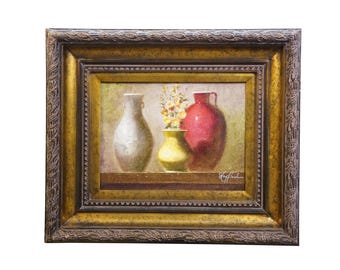 Timeless Treasures Tuscan Flower Vase Mantel Urns Still Life Oil Painting 27"