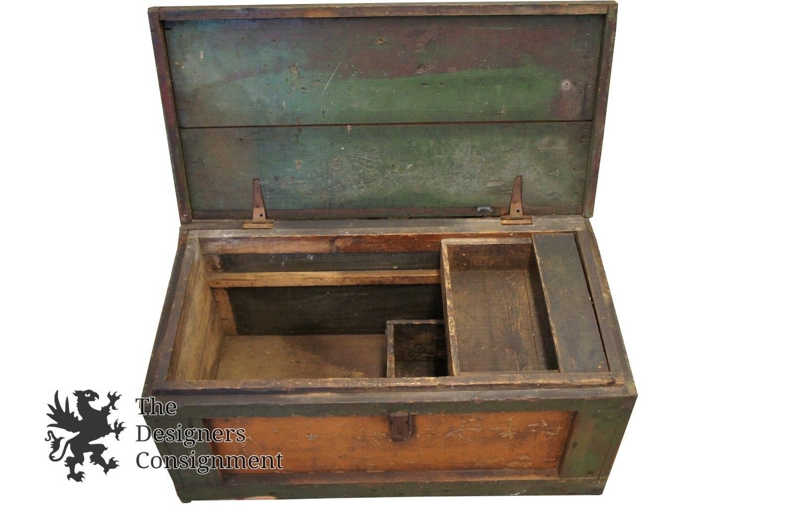 Vintage Pine Tool Box Green Storage Chest Container Rustic Etsy