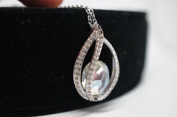 Swarovski Crystal Teardrop Pendant Necklace Rhodium Plated 16 Etsy
