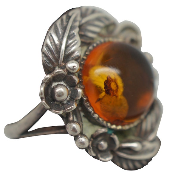 Antique Art Nouveau Sterling Silver Baltic Amber … - image 3