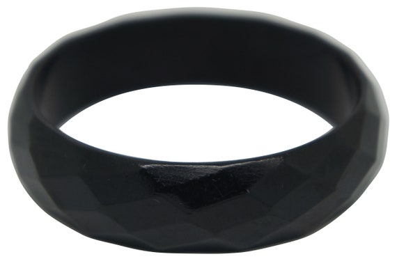 Vintage Mid Century Black Faceted Bakelite Bangle… - image 1