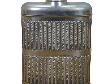 Antique Art Deco Glass & Chrome Plated Caged Hip Pocket Flask Luxury Barware