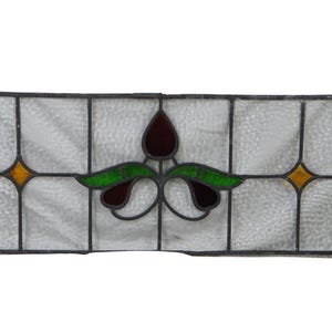 Antique English Victorian Art Nouveau Stained Glass Floral Transom Window Panel