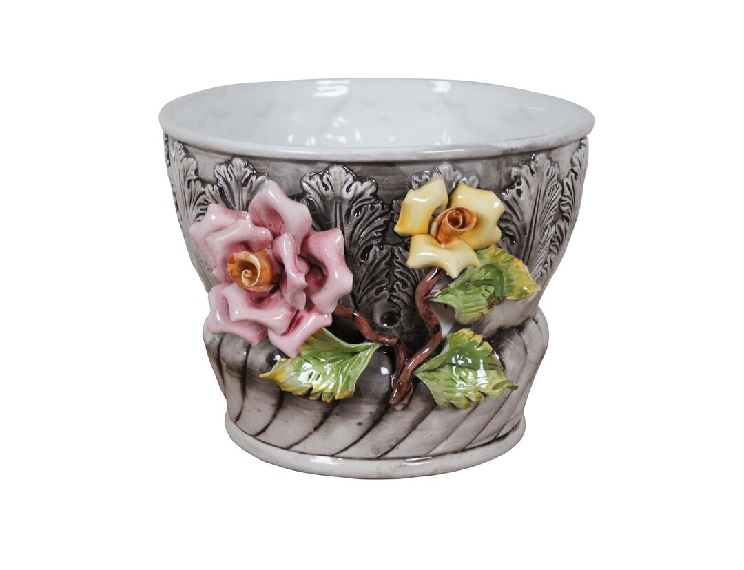 CENTRE DE TABLE avec des Fleurs en Porcelaine Capodimonte Bibelot Rose