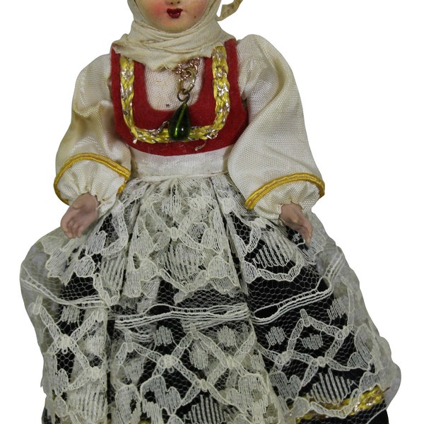 Antique Composition & Cloth Folk Costume Outfit Doll Hungary 9"
