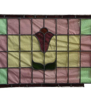 Antique Victorian Floral Leaded Stained Architectural Glass Window Panels 36&quot;