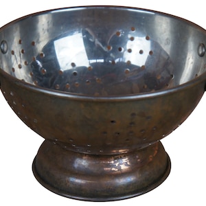 Vintage Stainless Copper Brass Handled Strainer Colander Kitchen Cookware 8&quot;