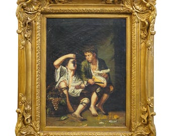 Children Eating Grapes & Melon Oil Painting After Bartolome Esteban Murillo 24"
