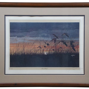 1980s Eugene Anderson &quot;Down Wind&quot; Pencil Signed Geese Landscape Print
