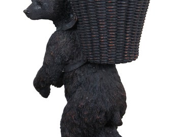 Black Bear Holding Basket Resin Sculpture Plant Stand Toilet Paper Holder 17"