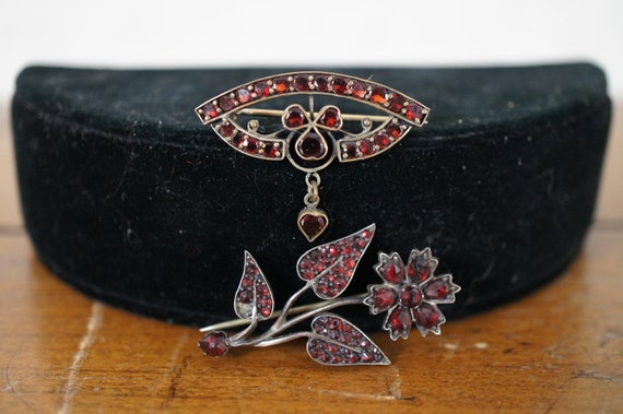 Antique 8pc Red Garnet Gemstone Brooch Pins Brace… - image 6