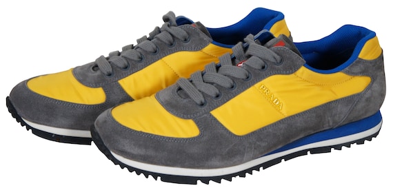 Vintage Prada Mens Sneakers Tennis Shoes 4E2721 Gray Suede Yellow Nylon 9 US 10 Etsy UK