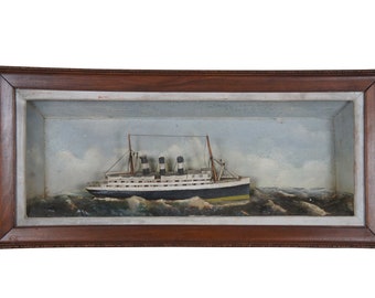 Antique Nautical Maritime Ship Ocean Liner Steamship Shadowbox Diorama 27"