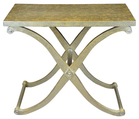 Neoclassical Style X Base Console Side Entry Table Server with Gold Foil Accent